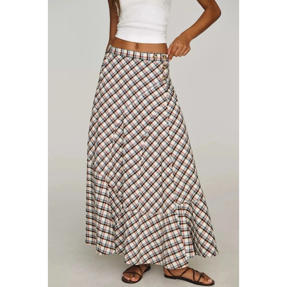 By Anthropologie Women's Olivette Plaid Bias-Cut Maxi Skirt Trendy XS 289095